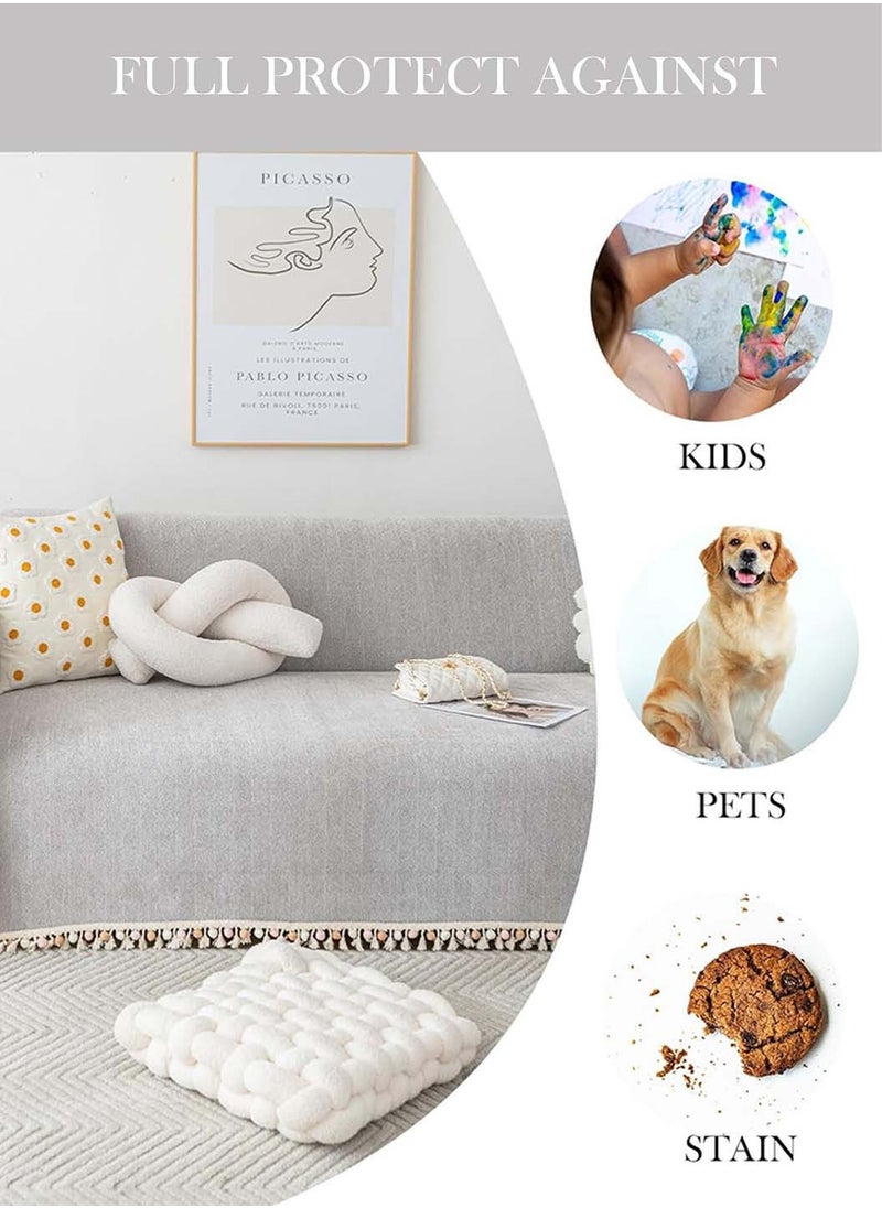 LEOKOR 3 Seat Oversized Chenille Durable Sofa Slipcovers Pets Protector Furniture Covers Soft Four Seasons Universal Couch Covers Tassel Sofa Cover 180*300 CM  - Image 3