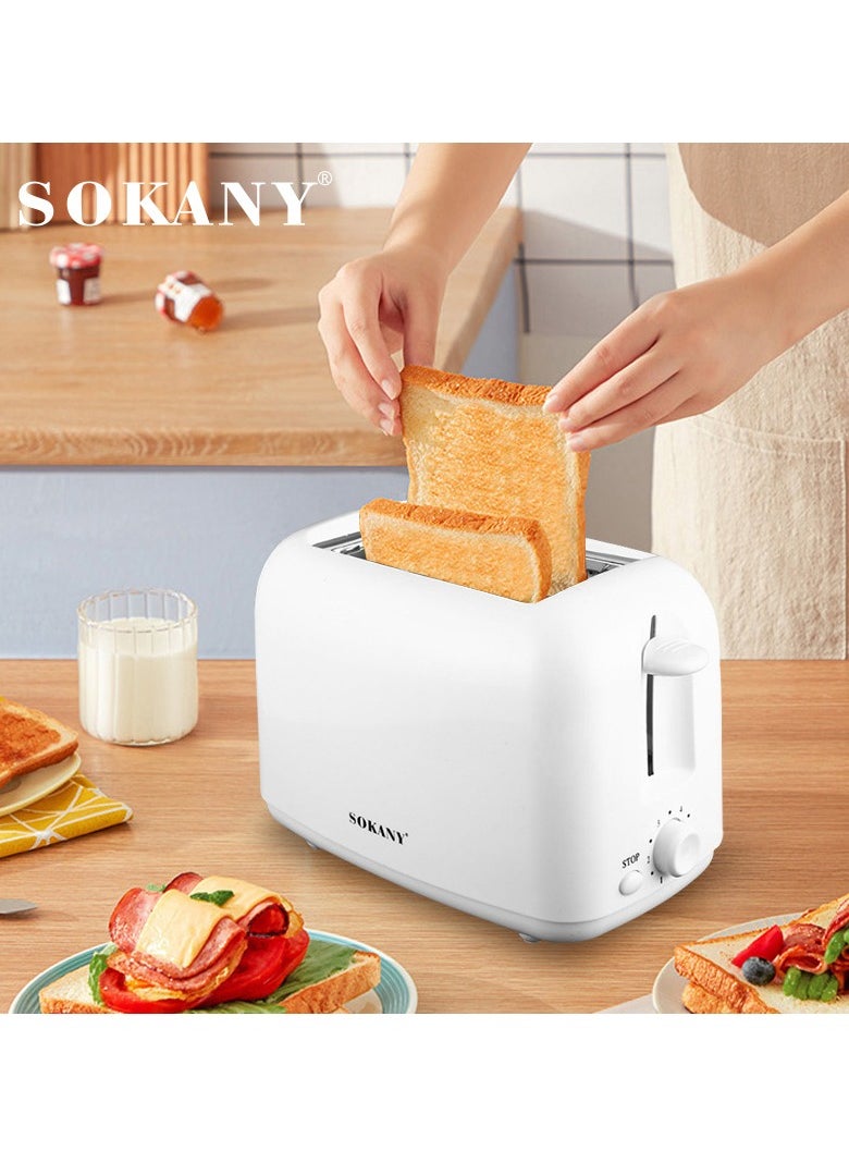 sokany - 700W 2 Wides Slot Slice Breakfast Bread Toaster, Electric Sandwich Breakfast Bread Maker Kitchen Bread Heating Machine for Family Daily Use at Home, Adjustable 6 Browning Control, HJT-022 (White) - Image 1