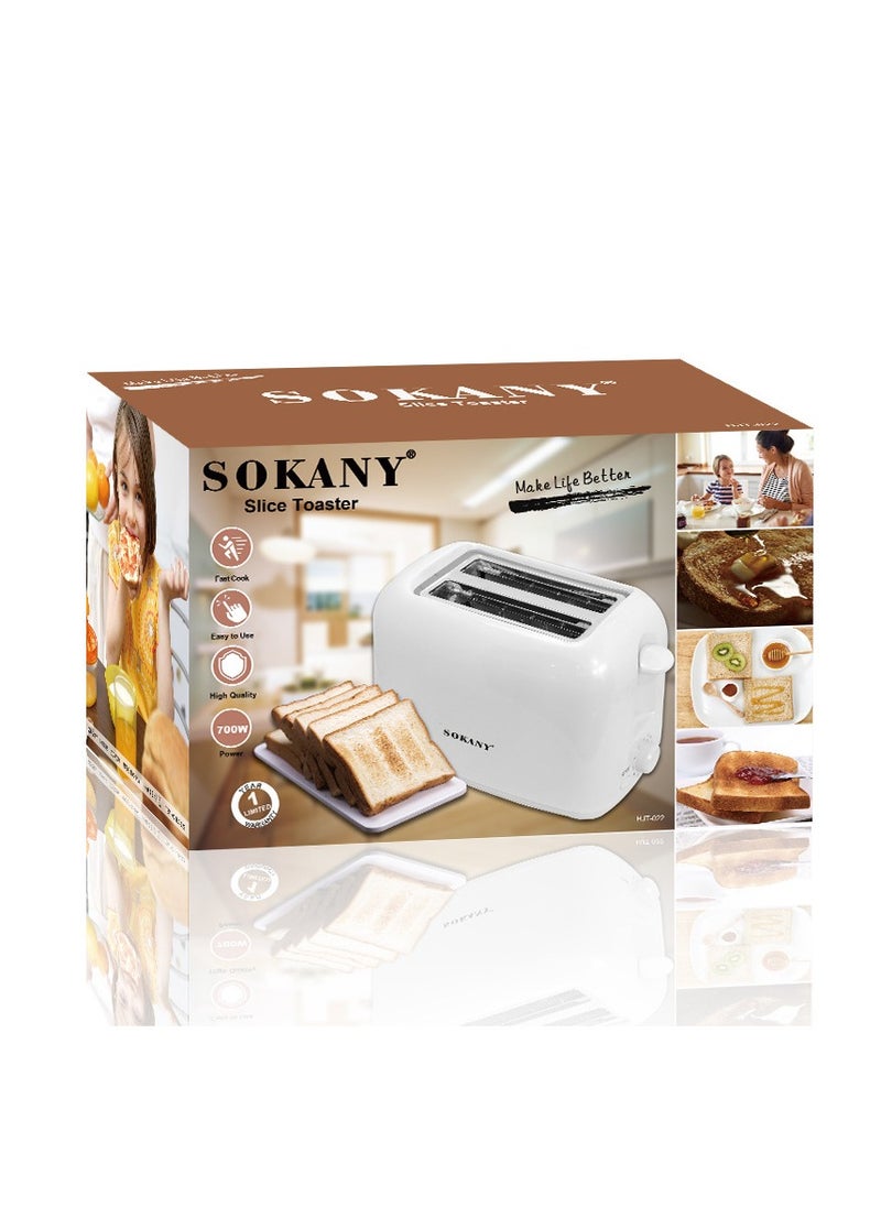 sokany - 700W 2 Wides Slot Slice Breakfast Bread Toaster, Electric Sandwich Breakfast Bread Maker Kitchen Bread Heating Machine for Family Daily Use at Home, Adjustable 6 Browning Control, HJT-022 (White) - Image 1