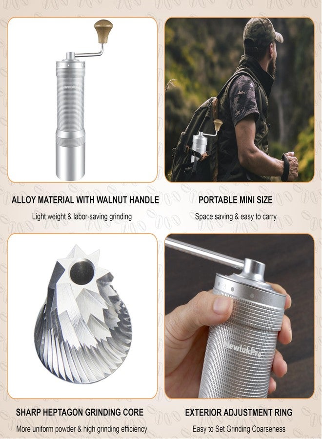 NewlukPro M7 Manual Coffee Grinder, Capacity 35g, Seven Segment Burr Sharpening, 48 External Grind Settings, for Manual Coffee Mill Poured Over French Espresso - Image 4