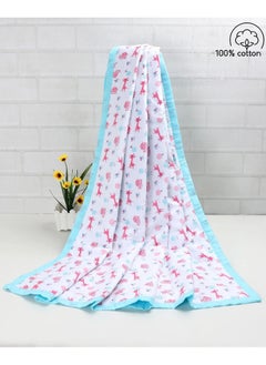 babyhug Babyhug 3-Layered Muslin Baby Blanket 106x106cm - Soft Cotton, Breathable, Giraffe Print, Blue, ISO Certified, All Season, 0M+  - Image 1