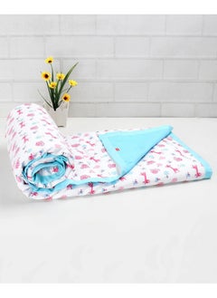 babyhug Babyhug 3-Layered Muslin Baby Blanket 106x106cm - Soft Cotton, Breathable, Giraffe Print, Blue, ISO Certified, All Season, 0M+  - Image 2