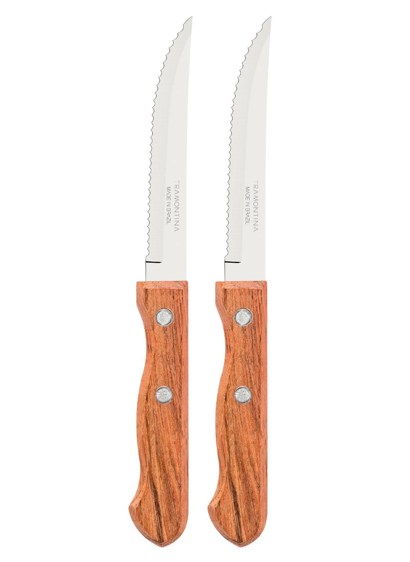 TRAMONTINA - Since 1911,Made in Brazil- Dynamic 2 Pieces Steak Knife Set with Stainless Steel Blade and Natural Wood Handle - Image 1