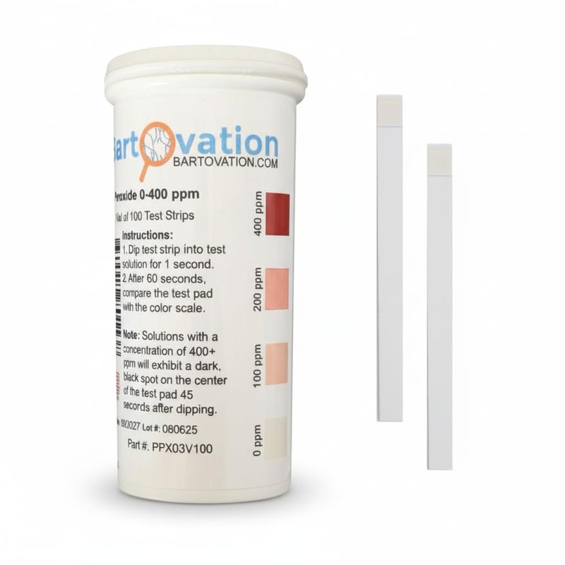 Bartovation Hydrogen Peroxide H2O2 Test Strips, 0-400 ppm [Vial of 100 Strips] - Image 1
