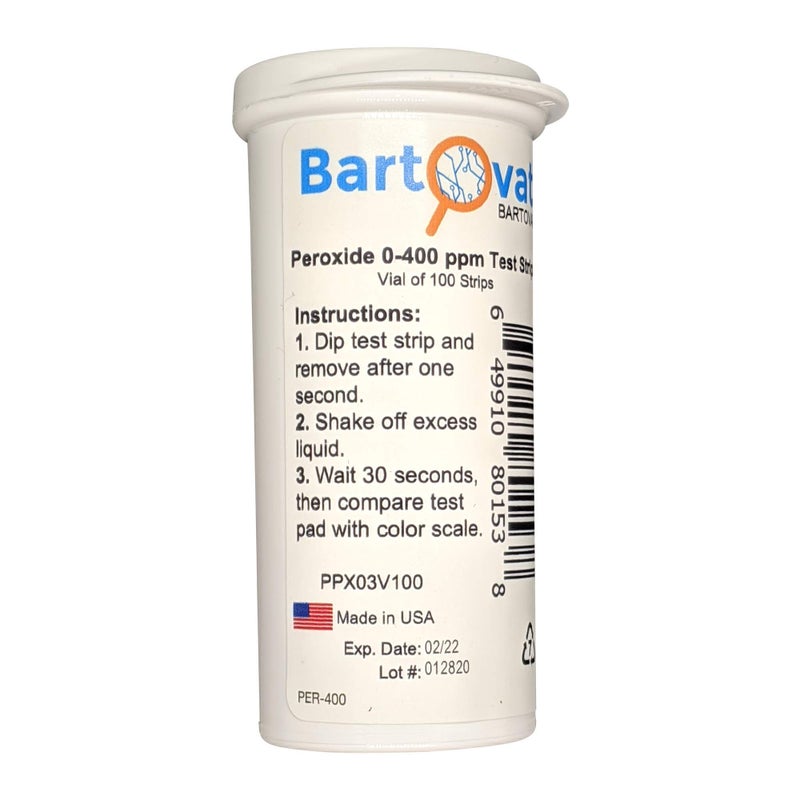 Bartovation Hydrogen Peroxide H2O2 Test Strips, 0-400 ppm [Vial of 100 Strips] - Image 3