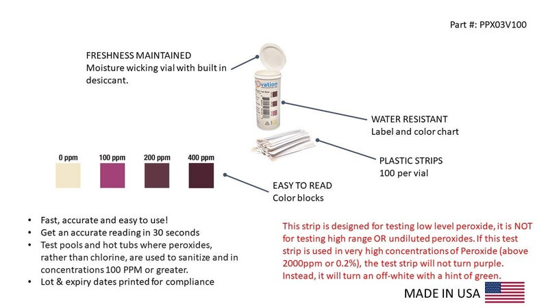 Bartovation Hydrogen Peroxide H2O2 Test Strips, 0-400 ppm [Vial of 100 Strips] - Image 2