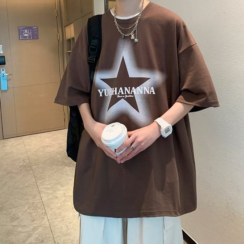 Hong Kong Style Casual Fashionable Urban T-Shirt Men's New Style Daily Fashion Brand Summer Round Neck Half Sleeve Fashionable Standard - Image 1