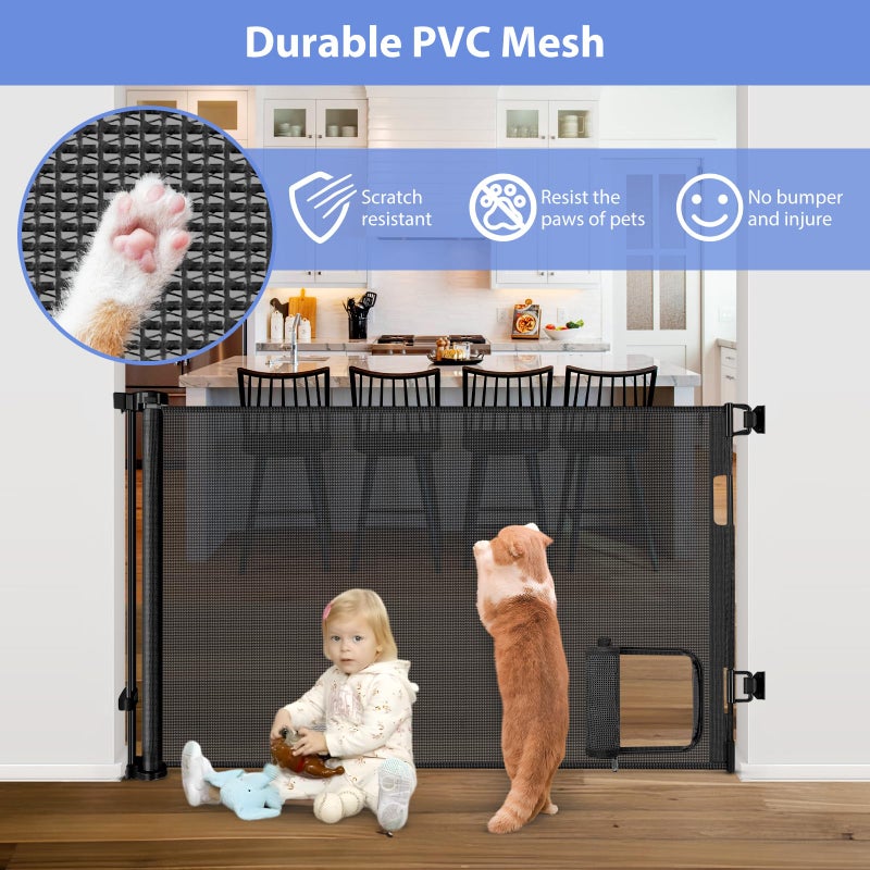 BETERTEK Retractable Baby Gates with Door 55" Wide Retractable Dog Gate with Pet Door Outdoor Retractable Gate for Dogs Mesh Baby Gate Retractable Pet Gate with Cat Door Retractable Child Gates for Doorways - Image 3