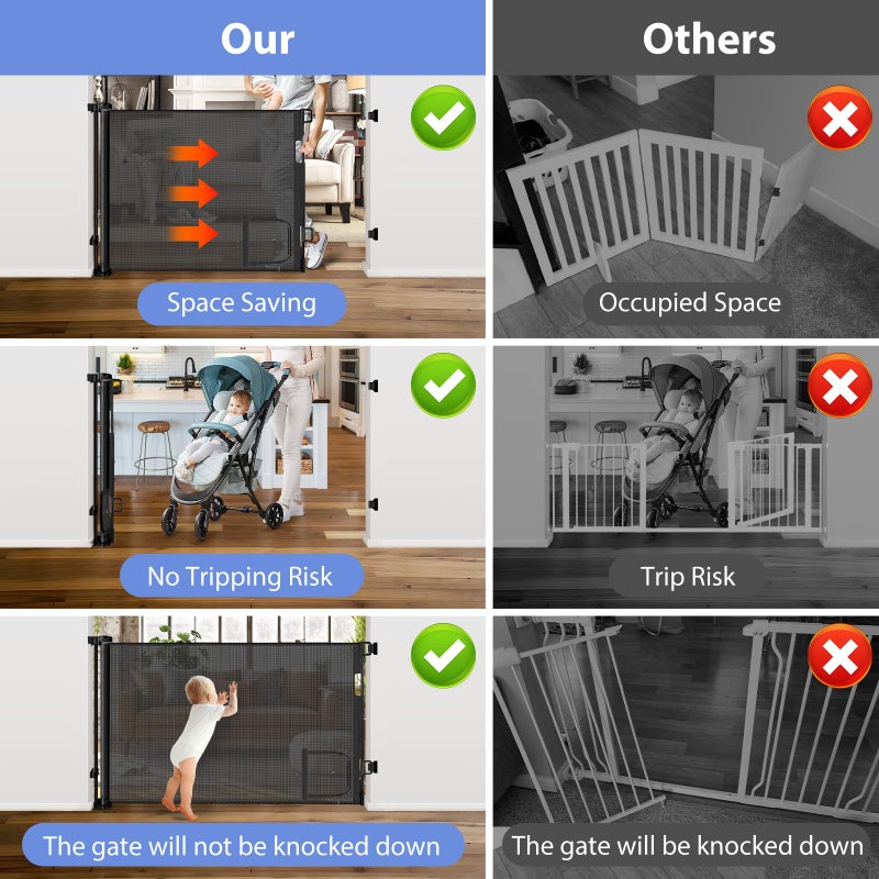 BETERTEK Retractable Baby Gates with Door 55" Wide Retractable Dog Gate with Pet Door Outdoor Retractable Gate for Dogs Mesh Baby Gate Retractable Pet Gate with Cat Door Retractable Child Gates for Doorways - Image 5