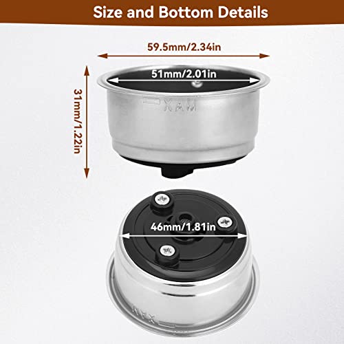 Agatige 51mm 2 Cups Portafilter Filter Basket, Stainless Steel Pressurized Mesh Coffee Filters Bottomless Portafilter Coffee Machines Accessories for Semi-Automatic Coffee Machine Series(2 Cup) - Image 4