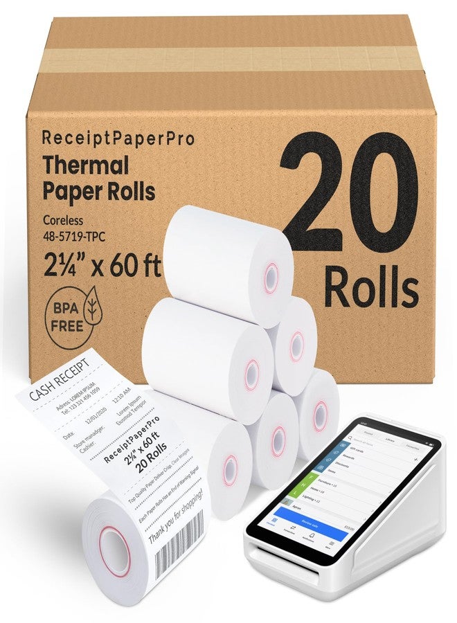 ReceiptPaperPro 2 1/4” x 60 ft Coreless Thermal Paper Receipt Rolls for Square Terminal, 20 Rolls - Image 1