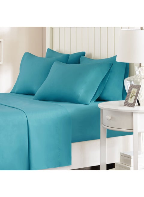 Comfort Spaces Microfiber Set 14 Deep Pocket Wrinkle Resistant All Around ElasticYearRound Cozy Bedding Sheet Matching Pillow Cases Queen Teal CS200130