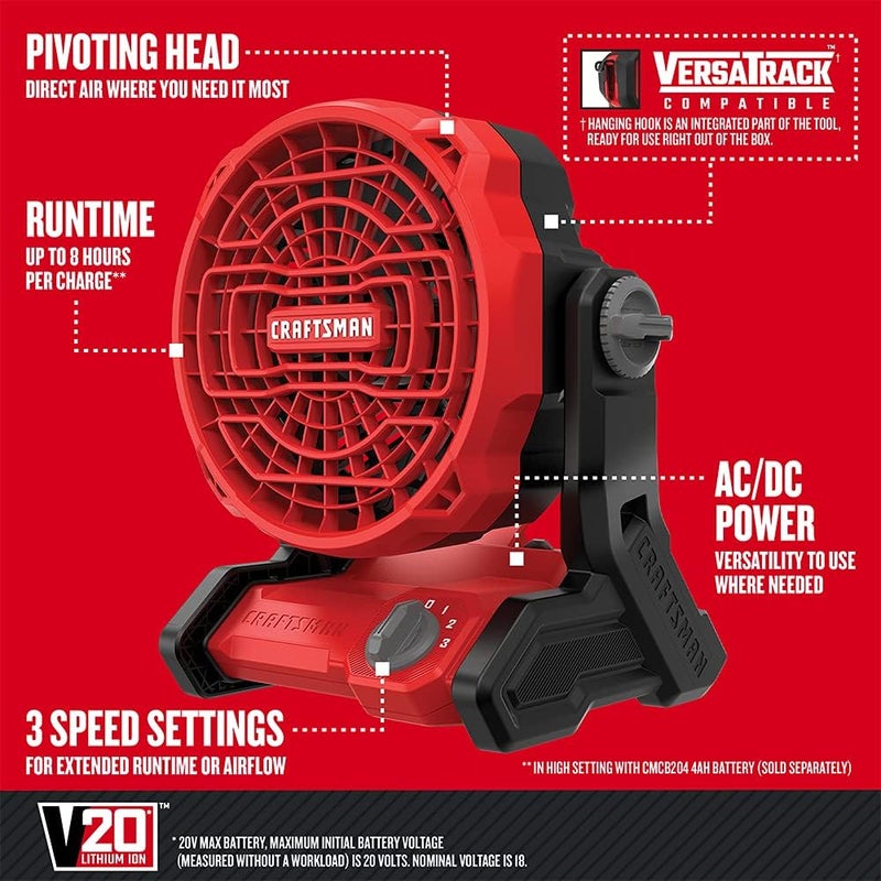 CRAFTSMAN 20V MAX Cordless Fan Tool Only CMCE001B Red - Image 2