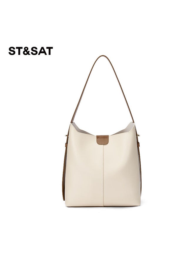 St&Sat Saay Large Capacity Tote Bag Single Shoulder Crossbody Bag Bucket Bag Work Commute Bag Birthday Gift - White - Image 5