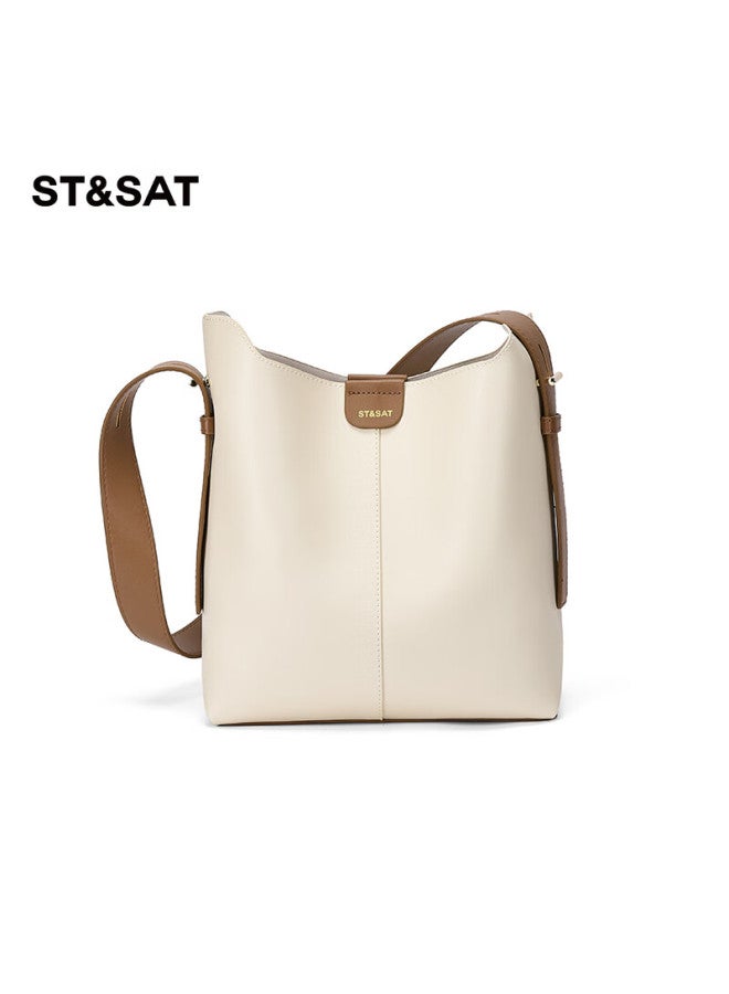 St&Sat Saay Large Capacity Tote Bag Single Shoulder Crossbody Bag Bucket Bag Work Commute Bag Birthday Gift - White - Image 2