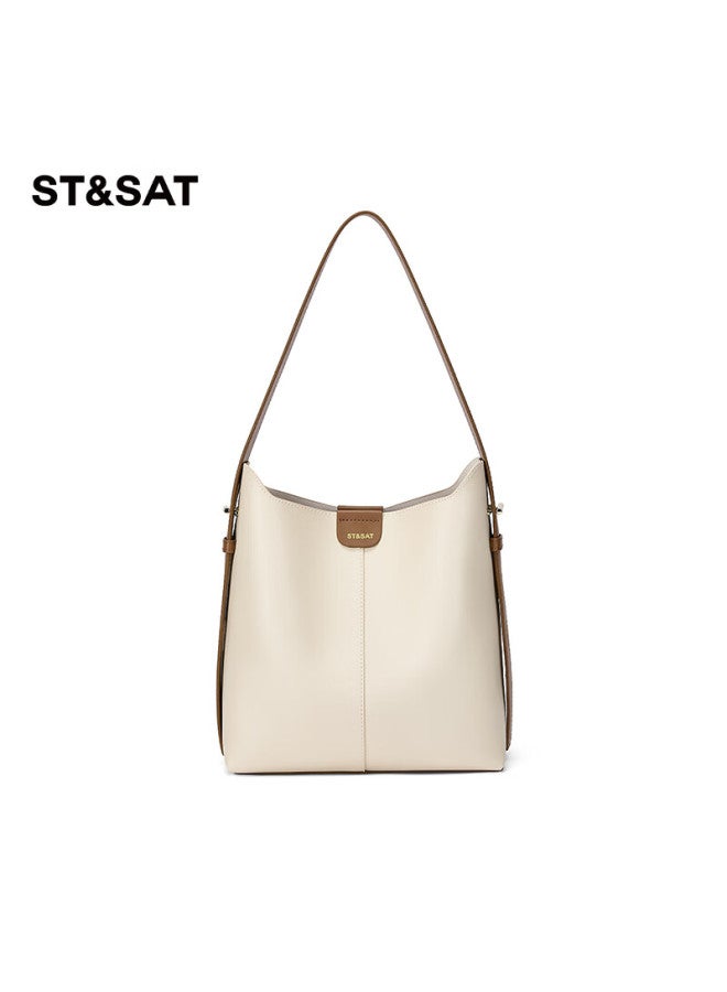 St&Sat Saay Large Capacity Tote Bag Single Shoulder Crossbody Bag Bucket Bag Work Commute Bag Birthday Gift - White - Image 3