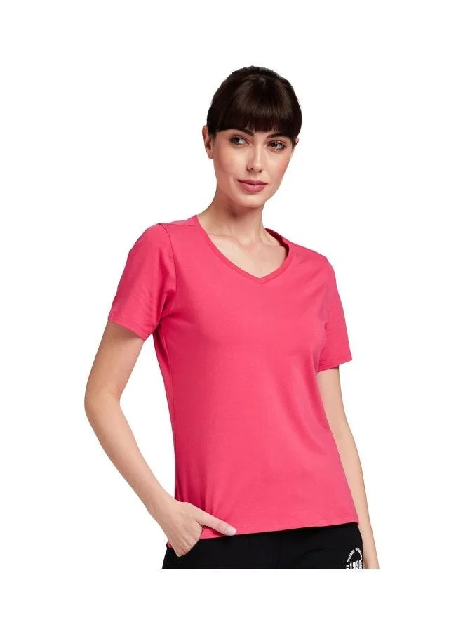 1359 Women Super Combed Cotton Elastane Stretch Regular Fit Solid V Neck Half Sleeve T Shirt