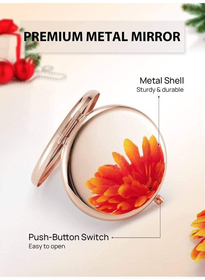 هومستر مرآة صغيرة للحفظ، مرايا مكياج جيب معدنية مكبرة على الوجهين 1X/2X (مستديرة، روز جولد) - Image 5