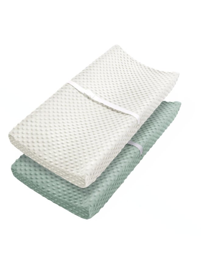Babebay Babebay Changing Pad Cover, Ultra Soft Minky Dots Plush Changing Table Covers for Baby Boys and Girls, Breathable, 2 Pack (Roman Green & Lily White)  - Image 1
