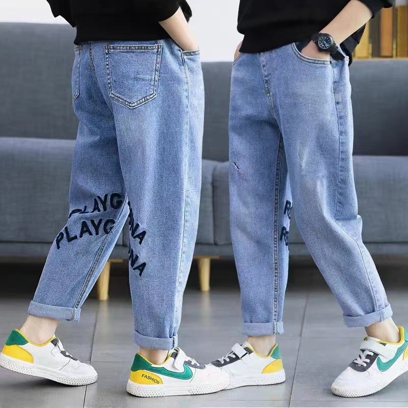 Boys' Jeans Big Boys Children'S Black Spring Wear Soft Pants - Image 1