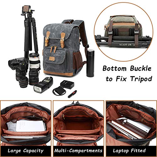 UBAYMAX Camera Backpack, DSLR SLR Waterproof Canvas Camera Bags Rucksack 15.6 inch Laptop Bag Travel Bag for Canon Nikon Sony Camera and Lens Tripod Accessories - Image 3