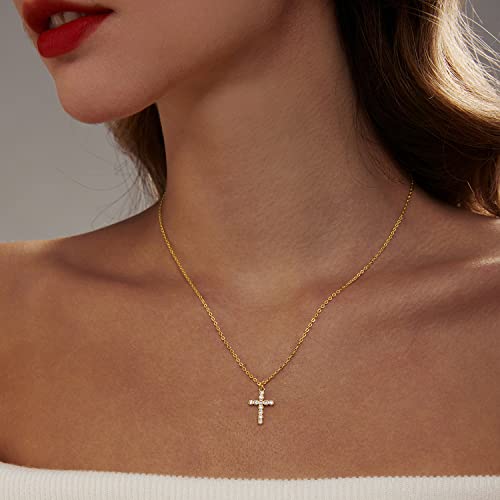 Zeffy Cross Necklace for Women 18k Gold Plated Cubic Zirconia Tiny Cross Pendant Necklace Simple Layered Cross Necklaces for Women - Image 4