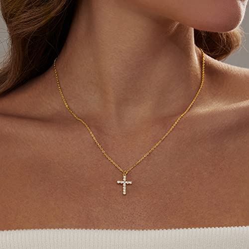 Zeffy Cross Necklace for Women 18k Gold Plated Cubic Zirconia Tiny Cross Pendant Necklace Simple Layered Cross Necklaces for Women - Image 2