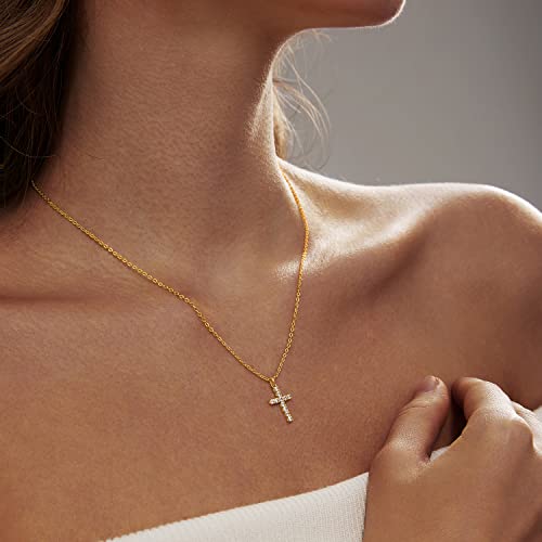 Zeffy Cross Necklace for Women 18k Gold Plated Cubic Zirconia Tiny Cross Pendant Necklace Simple Layered Cross Necklaces for Women - Image 3