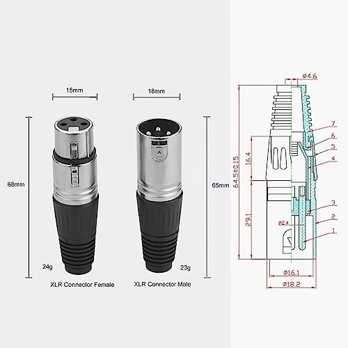 Eightnoo 2 Male + 2 Female 3 Pin XLR Solder Type Microphone Line Plug Connector Mic Audio Socket (Pack of 4) - Image 3