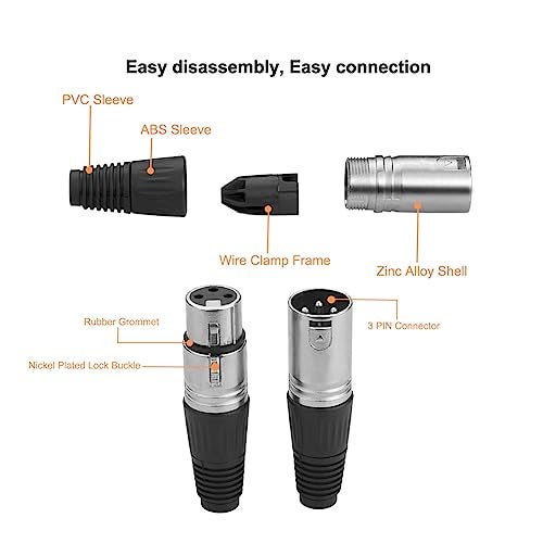 Eightnoo 2 Male + 2 Female 3 Pin XLR Solder Type Microphone Line Plug Connector Mic Audio Socket (Pack of 4) - Image 2