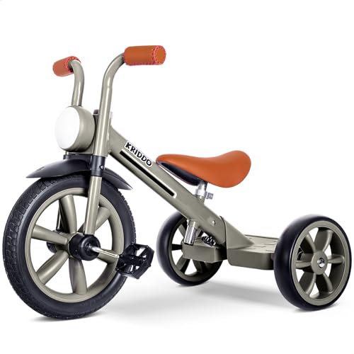 KRIDDO Kids Tricycles Age 2 Years to 5 Years 12 Inch Puncture Free Rubber Wheel w Front Light Kids Trike for 25 to 5 Year Old Gift Toddler Tricycles for 25 Year Olds Trikes for Toddlers Grey - Image 1