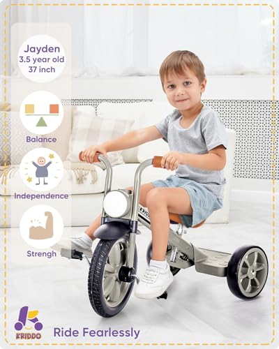 KRIDDO Kids Tricycles Age 2 Years to 5 Years 12 Inch Puncture Free Rubber Wheel w Front Light Kids Trike for 25 to 5 Year Old Gift Toddler Tricycles for 25 Year Olds Trikes for Toddlers Grey - Image 5