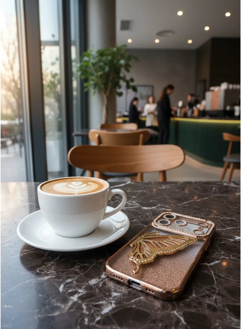 iPhone 17 Pro Case with Butterfly Kickstand，【Anti-Yellowing】Crystal Clear  Military-Grade Protection Airbag Shockproof Back Cover, Ultra Slim Phone Case for iPhone 17 Pro——Golden - Image 4