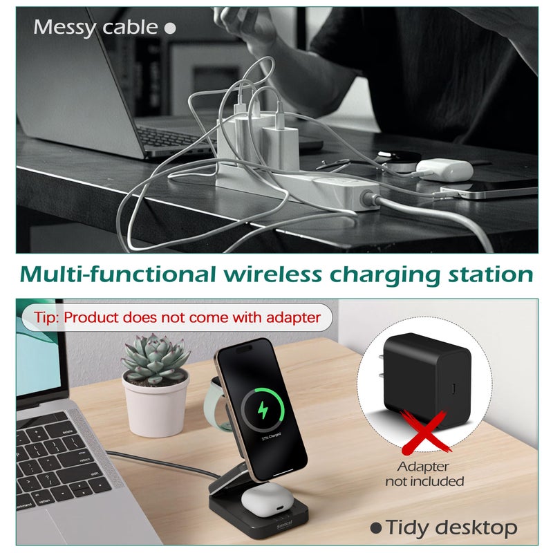 Smtcsl 3-in-1 Foldable Wireless Charging Station: Magnetic Charger Pad Compatible with Phone air 17 16 15 14 13 12 Series/Watch/Air Pods - Portable Folding Stand for Travel - Image 3