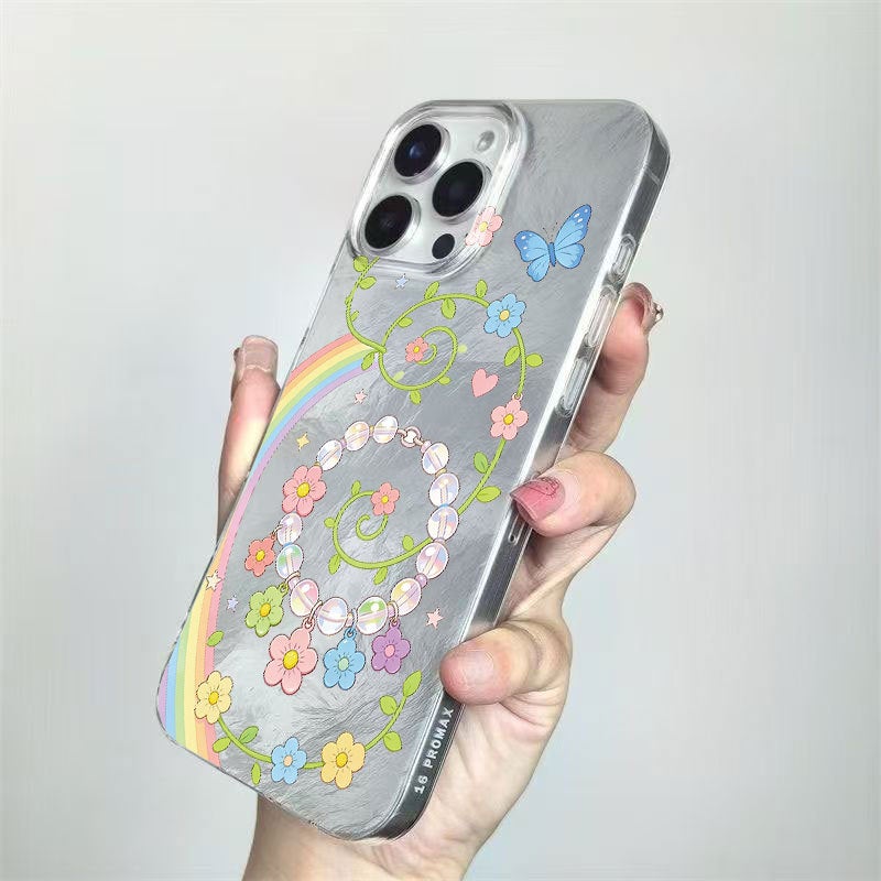 جراب هاتف Apple iPhone 16 Pro، مصنوع من مادة TPU المقاومة للصدمات، جراب هاتف مضاد للسقوط مزين برسومات إبداعية لفراشات وزهور. - Image 3