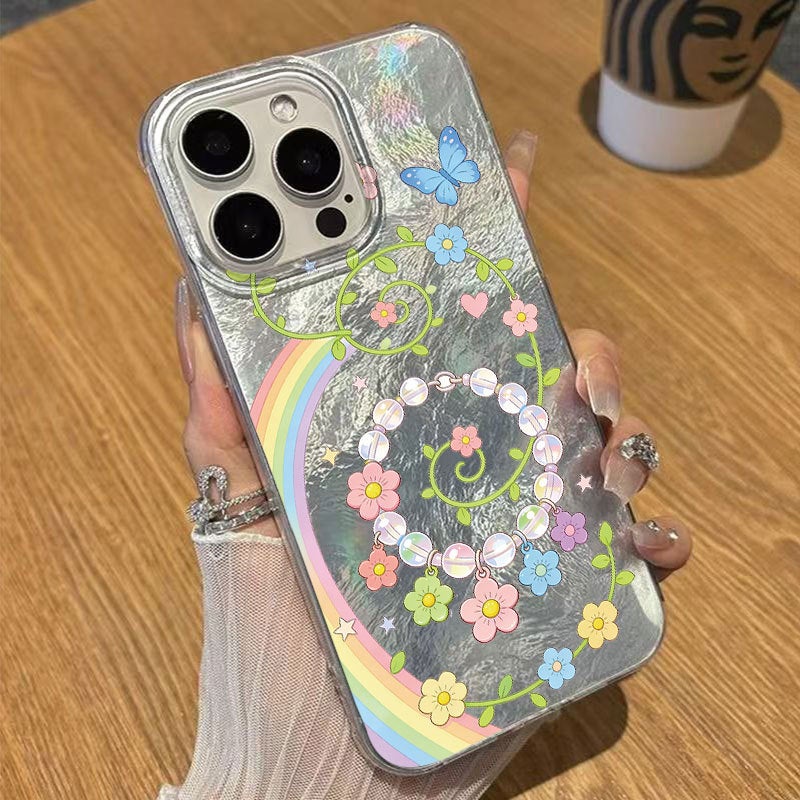 جراب هاتف Apple iPhone 16 Pro، مصنوع من مادة TPU المقاومة للصدمات، جراب هاتف مضاد للسقوط مزين برسومات إبداعية لفراشات وزهور. - Image 1