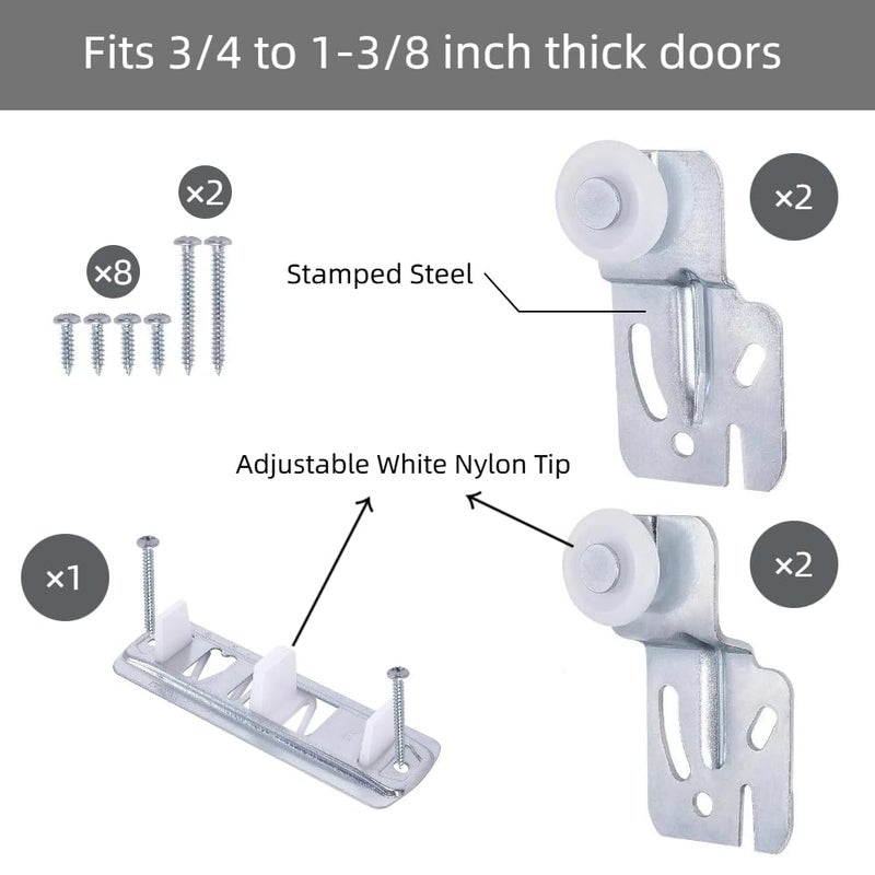 Laoha Quiet Glide Sliding Door Roller Set, Top-Hung Sliding Door Hardware Roller & Track Kit, 5-Piece Wardrobe Closet Door Repair Replacement Set - Image 3