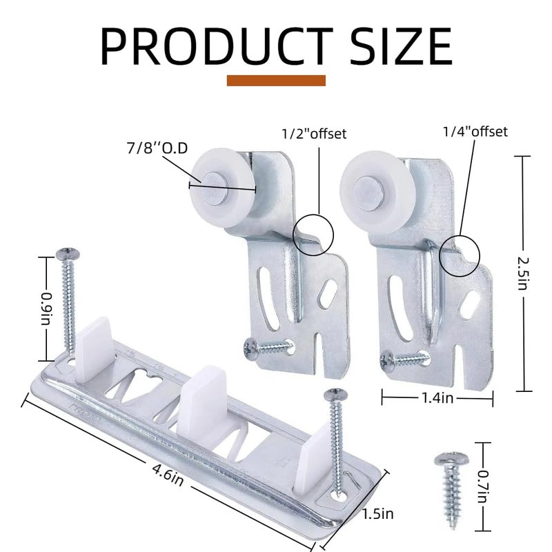 Laoha Quiet Glide Sliding Door Roller Set, Top-Hung Sliding Door Hardware Roller & Track Kit, 5-Piece Wardrobe Closet Door Repair Replacement Set - Image 2