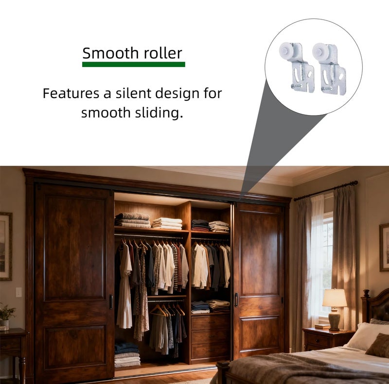 Laoha Quiet Glide Sliding Door Roller Set, Top-Hung Sliding Door Hardware Roller & Track Kit, 5-Piece Wardrobe Closet Door Repair Replacement Set - Image 4