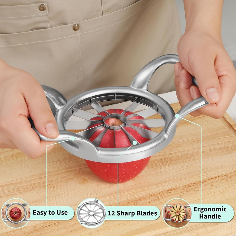 LIIGEMI 5.5 Inch Extra Large Apple Slicer,12-Slice Thin Apple Slicer and Corer,Cutter, Divider, Wedger for Fruits and Vegetables，Gifts for Mom，Sharp and Sturdy，Easy to Use（Silver） - Image 2
