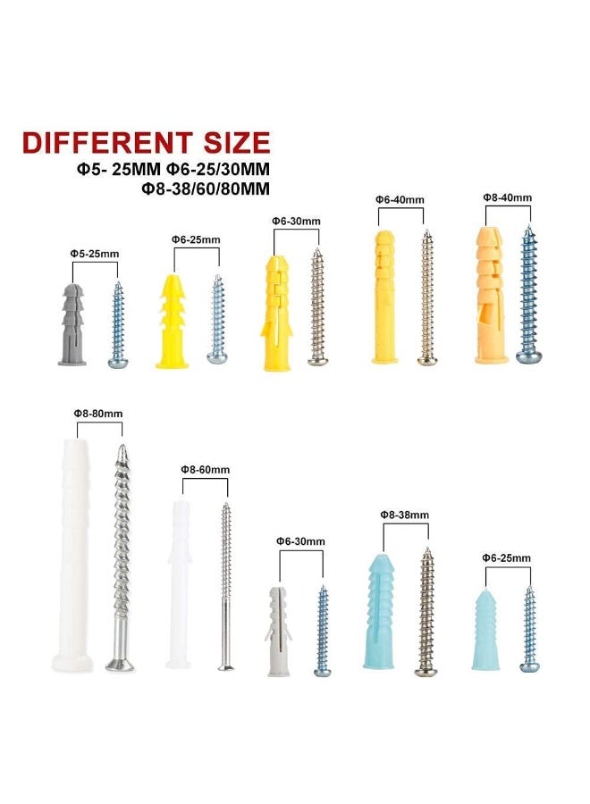 Anmi 300Pcs Drywall Anchors and Screws Assortment Kit Plastic Wall Anchors Flat Head Screws M6 M8 25mm-80mm with Storage Box - Image 3