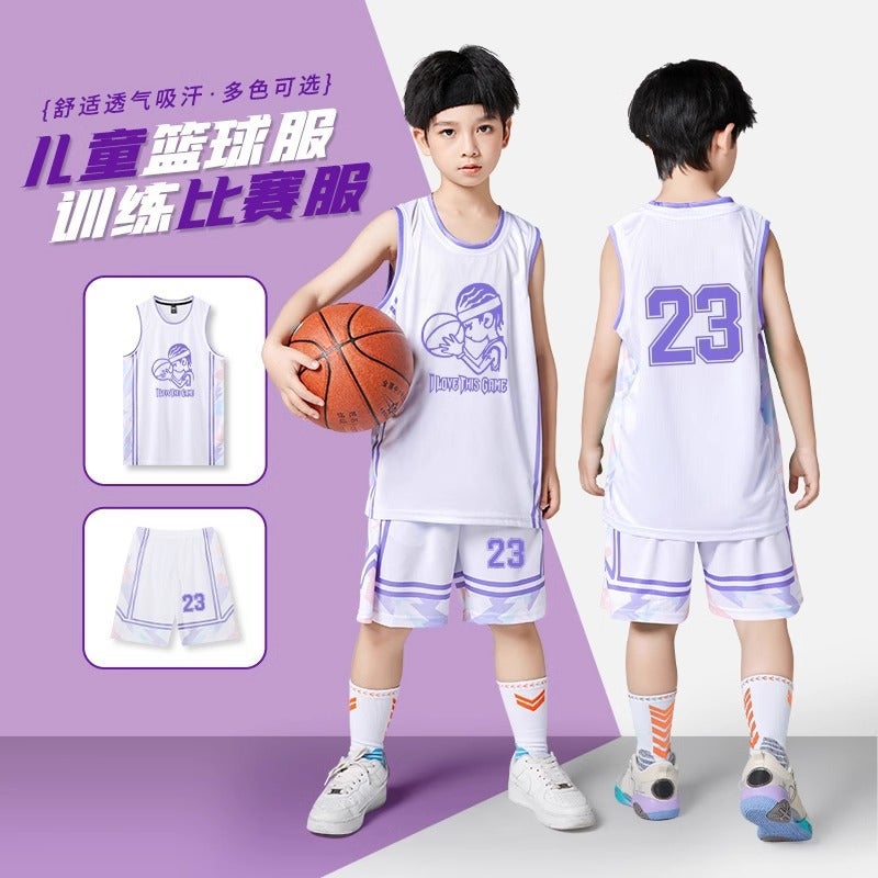 New Kidsren'S Basketball Uniform Set Primary School Student Game Jersey Boys And Girls Basketball Training Camp Team Uniform Group Purchase Printing - Image 3