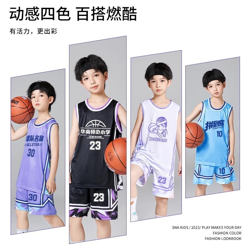 New Kidsren'S Basketball Uniform Set Primary School Student Game Jersey Boys And Girls Basketball Training Camp Team Uniform Group Purchase Printing - Image 4