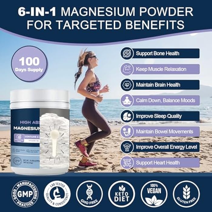 NATURE TARGET Magnesium Powder Supplement with Glycinate, Citrate, Malate, Magnesium Complex with L-Theanine & Vitamin B6 for Muscle, Heart & Brain, Vegan, 10.58 oz (100 Servings), Lemon Orange Flavor - Image 3
