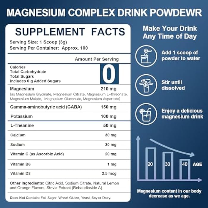 NATURE TARGET Magnesium Powder Supplement with Glycinate, Citrate, Malate, Magnesium Complex with L-Theanine & Vitamin B6 for Muscle, Heart & Brain, Vegan, 10.58 oz (100 Servings), Lemon Orange Flavor - Image 2