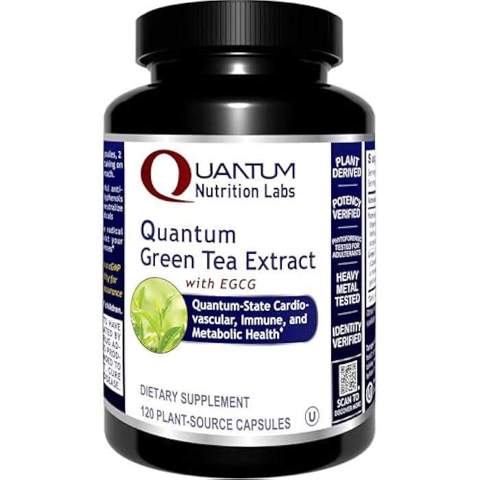 Quantum Nutrition Labs Green Tea Extract - Green Tea Extract Pills, Camellia Sinensis Antioxidant Supplement with ECGC, Pure, Vegan Friendly - 120 Vegetarian Capsules