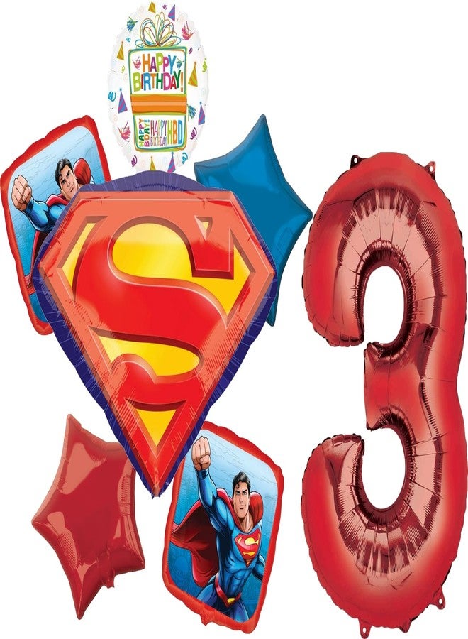 أناجرام مستلزمات حفلة عيد الميلاد الثالث لشخصية سوبرمان من أناغرام، باقة بالونات من 7 قطع - Image 1