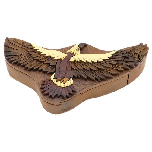 The Handcrafted Hawk All Natural Intarsia Wood Puzzle Box Handcrafted with Secret Compartment - Image 1