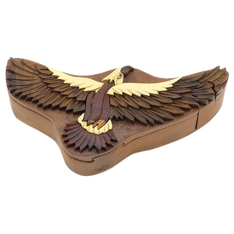 The Handcrafted Hawk All Natural Intarsia Wood Puzzle Box Handcrafted with Secret Compartment - Image 4