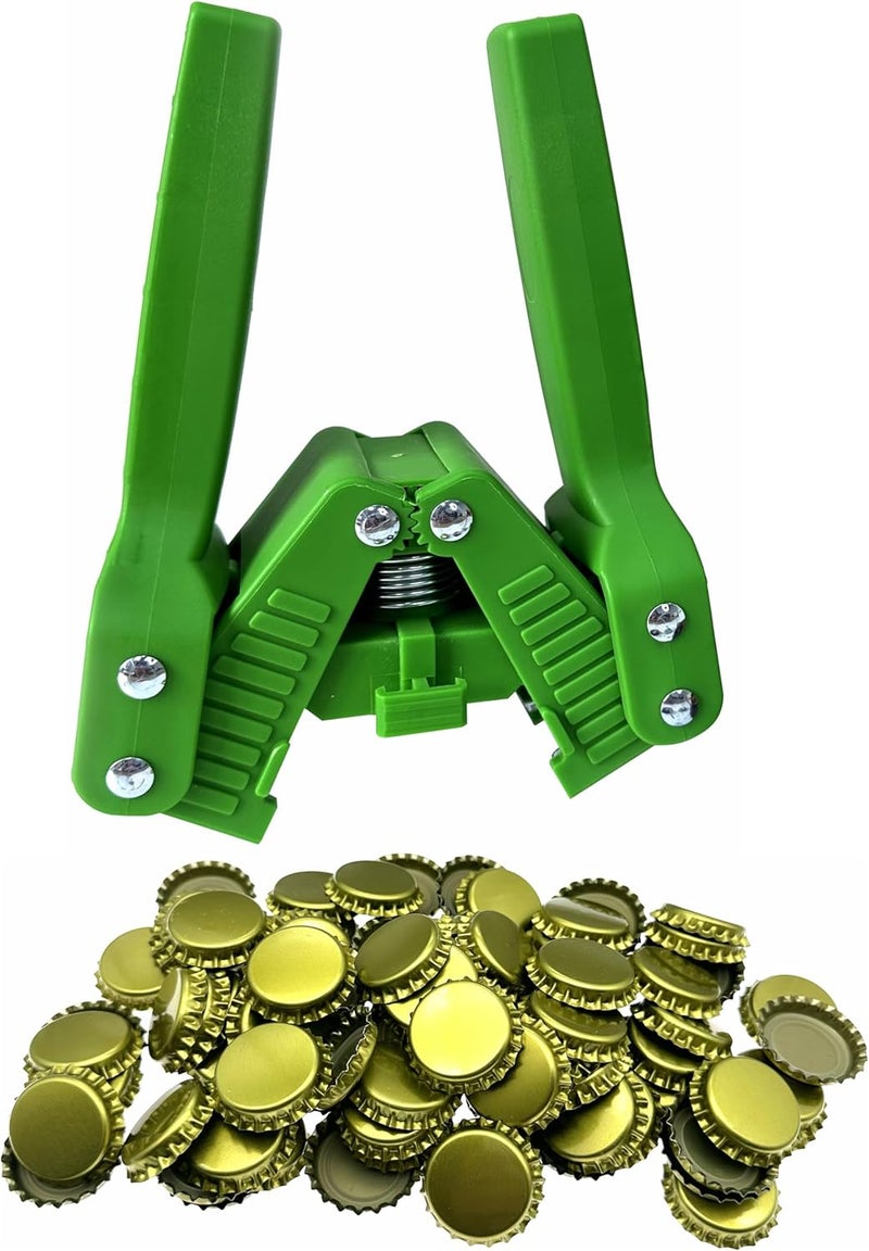 WENNING Manual Beer Bottle Capper Tool with 150 count Beer Bottle Caps,26mm Beer Corking Machine for Home Brewing (GREEN) - Image 1